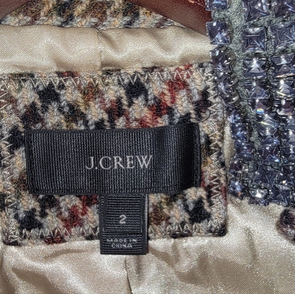 J. CREW "REGENT" Houndstooth Check 100% Wool Blazer, Embellished Collar Size 2 - Picture 8 of 14